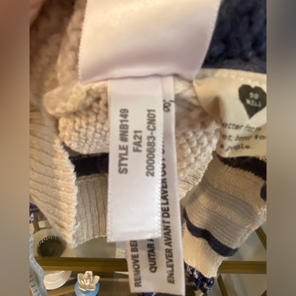 Madewell sweater sz L blue and beige striped & dots(knos) crew neck preworn - Picture 4 of 11